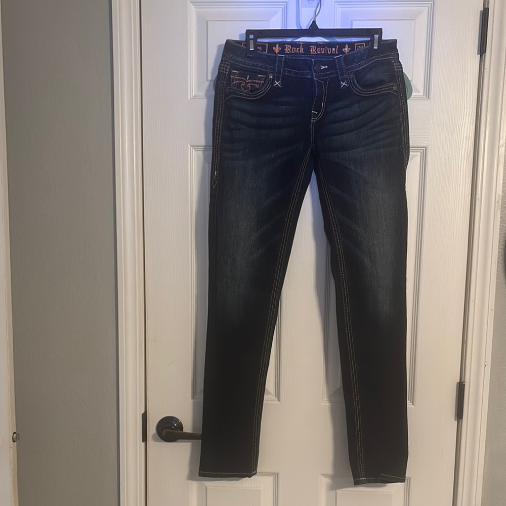 Rock Revival Dark Denim Jeans with red Embroidery